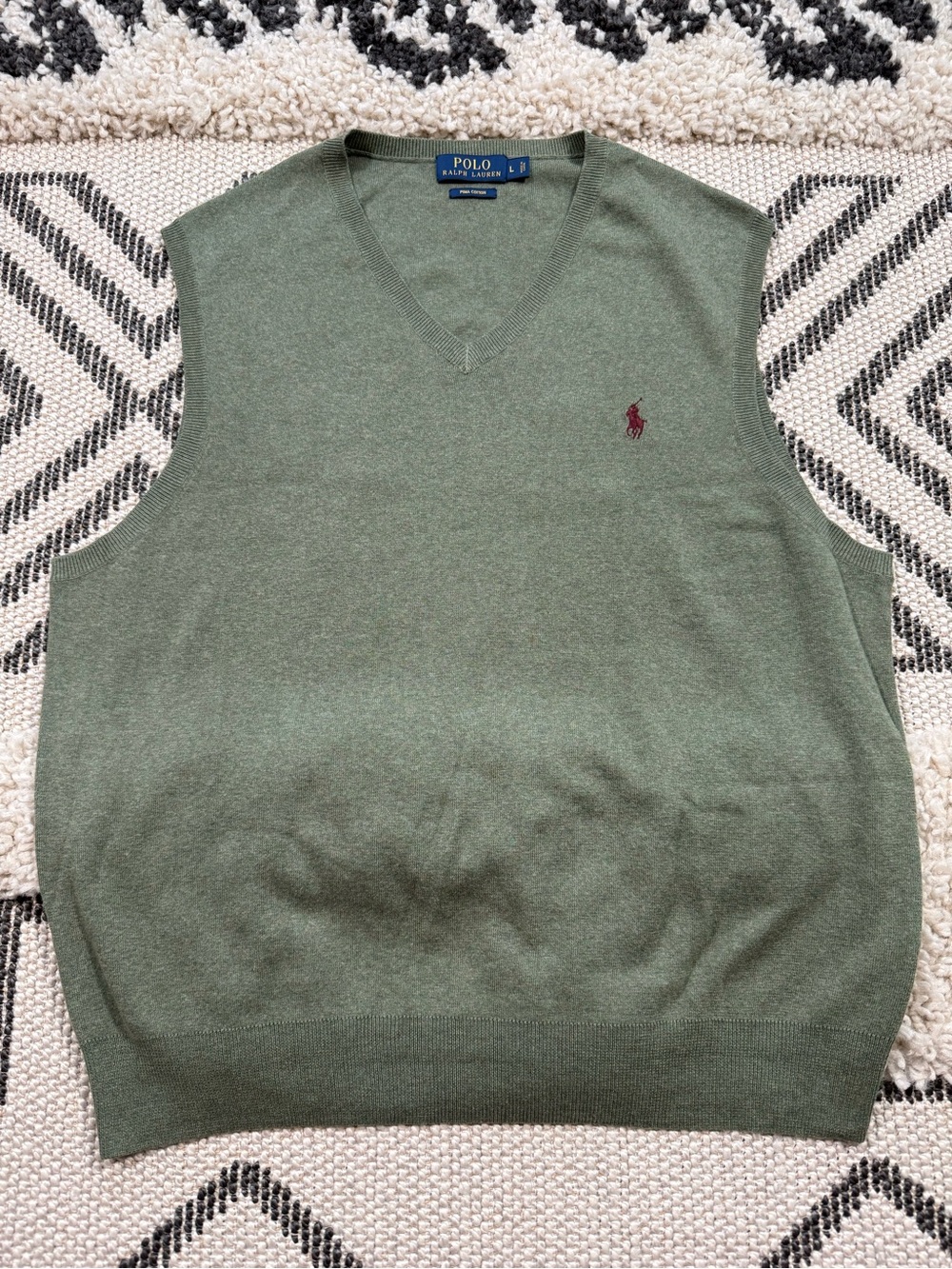 Men’s Polo Ralph Lauren Green Pima Cotton V-Neck Sweater Vest Size L